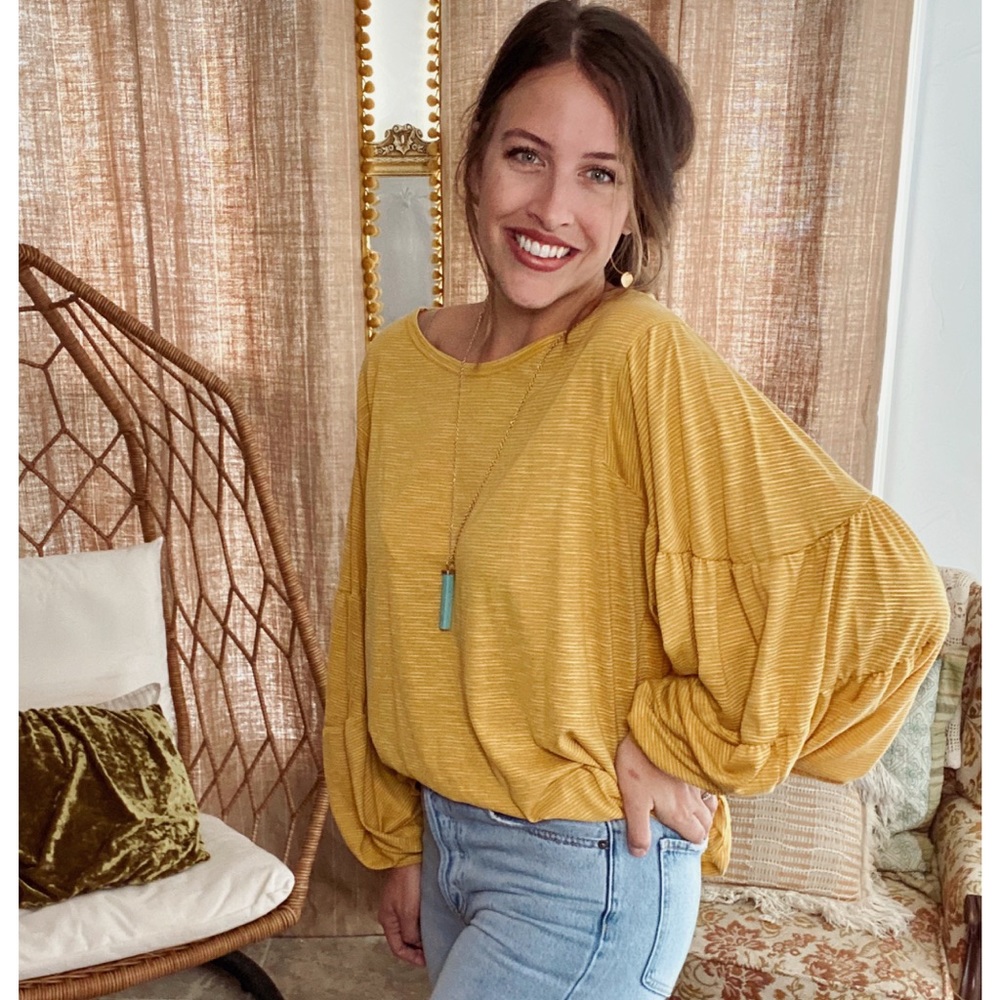 Statement Sleeve Micro Stripe Boho Blouse
